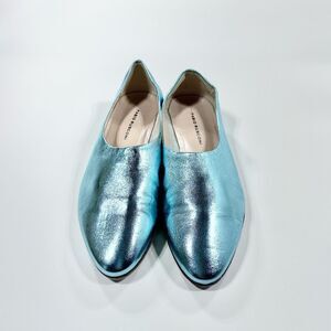 Fabio Rusconi teal metallic leather pointed toe flats 36